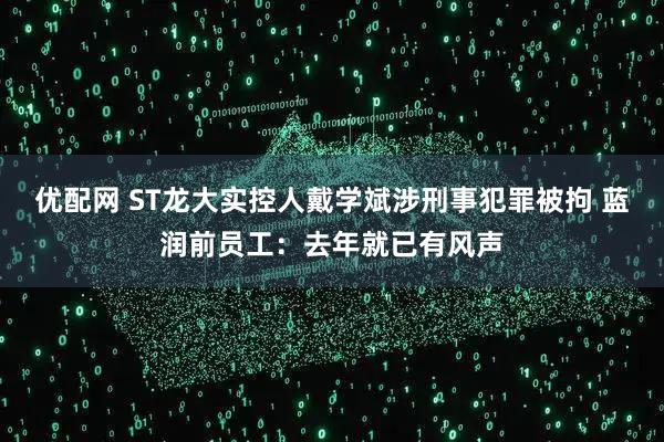 优配网 ST龙大实控人戴学斌涉刑事犯罪被拘 蓝润前员工：去年就已有风声