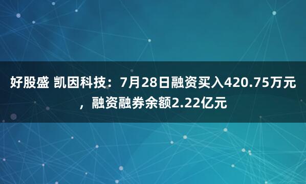 好股盛 凯因科技：7月28日融资买入420.75万元，融资融券余额2.22亿元